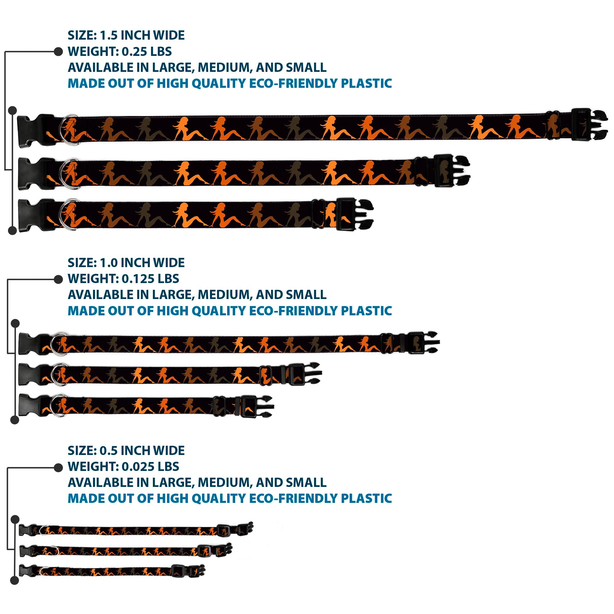 Plastic Clip Collar - Mud Flap Girl Repeat Black/Orange Fade Plastic Clip Collars Buckle-Down