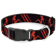 Plastic Clip Collar - Mud Flap Girls w/Stripes Black/Red/Orange Plastic Clip Collars Buckle-Down