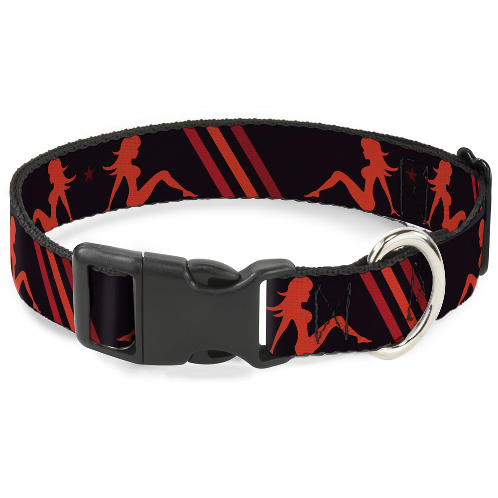 Plastic Clip Collar - Mud Flap Girls w/Stripes Black/Red/Orange Plastic Clip Collars Buckle-Down