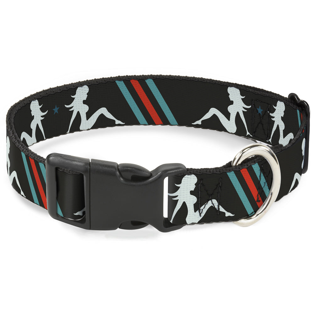Plastic Clip Collar - Mud Flap Girls w/Stripes Gray/Turquoise/Orange Plastic Clip Collars Buckle-Down