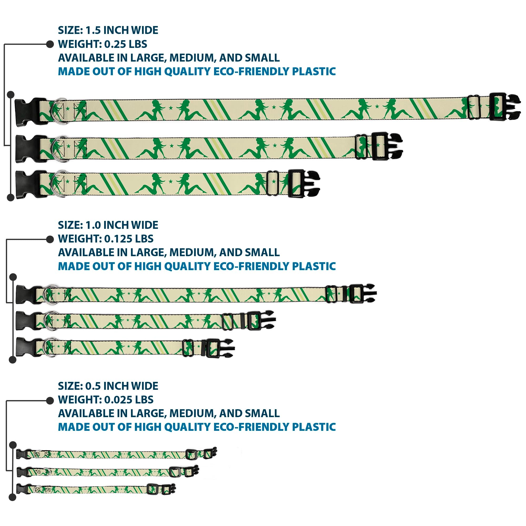 Plastic Clip Collar - Mud Flap Girls w/Stripes Tan/Green/Lime Green Plastic Clip Collars Buckle-Down