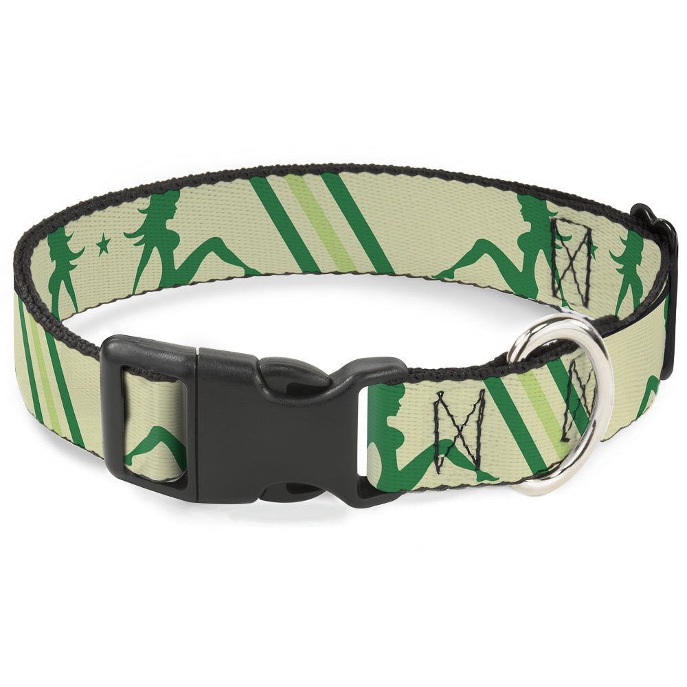 Plastic Clip Collar - Mud Flap Girls w/Stripes Tan/Green/Lime Green Plastic Clip Collars Buckle-Down