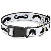 Plastic Clip Collar - Mustaches Straight White/Black Plastic Clip Collars Buckle-Down