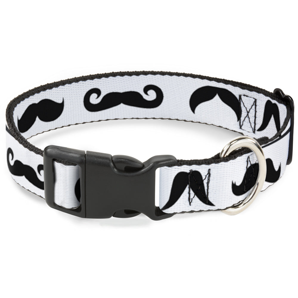 Plastic Clip Collar - Mustaches Straight White/Black Plastic Clip Collars Buckle-Down
