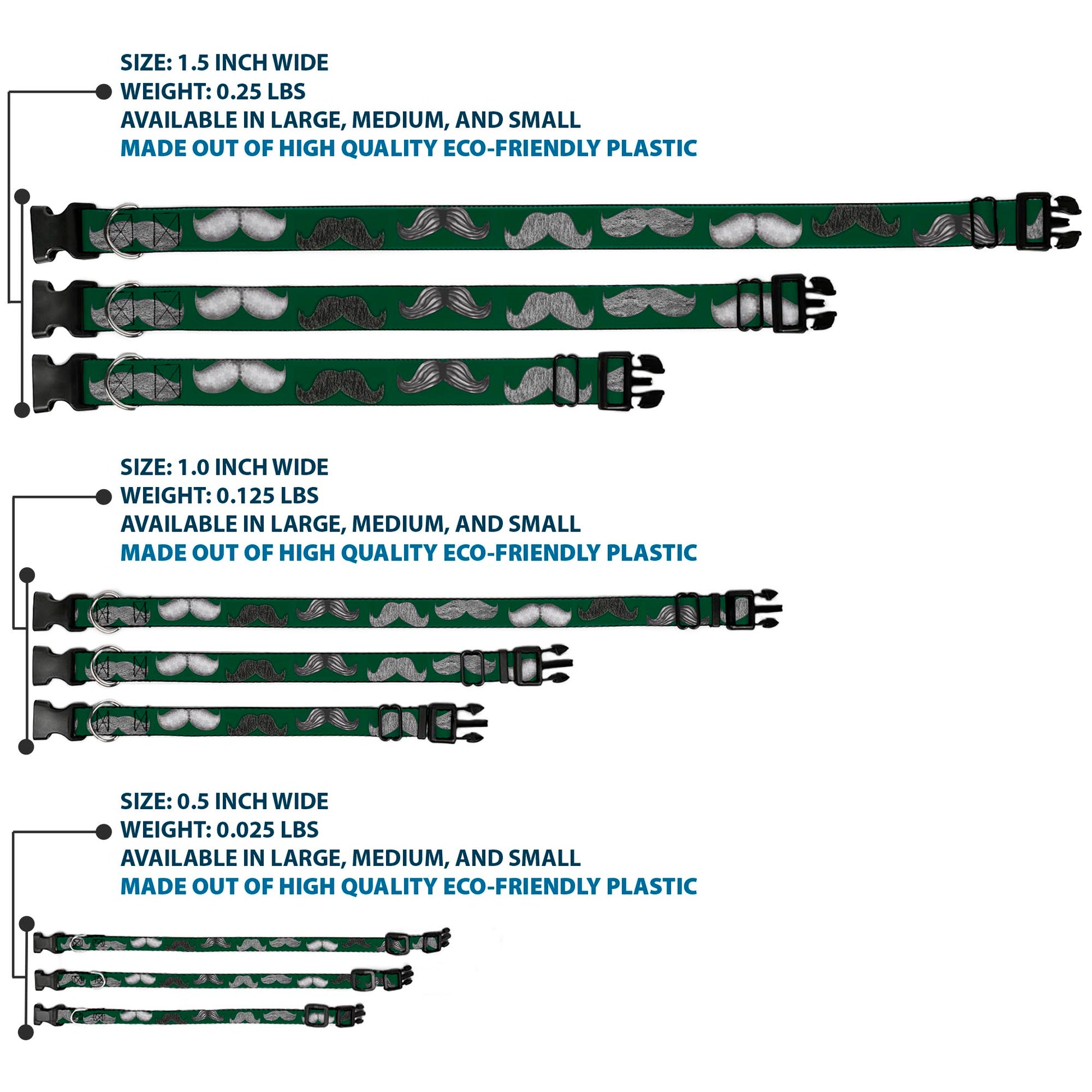 Plastic Clip Collar - Mustaches Green/Sketch Plastic Clip Collars Buckle-Down