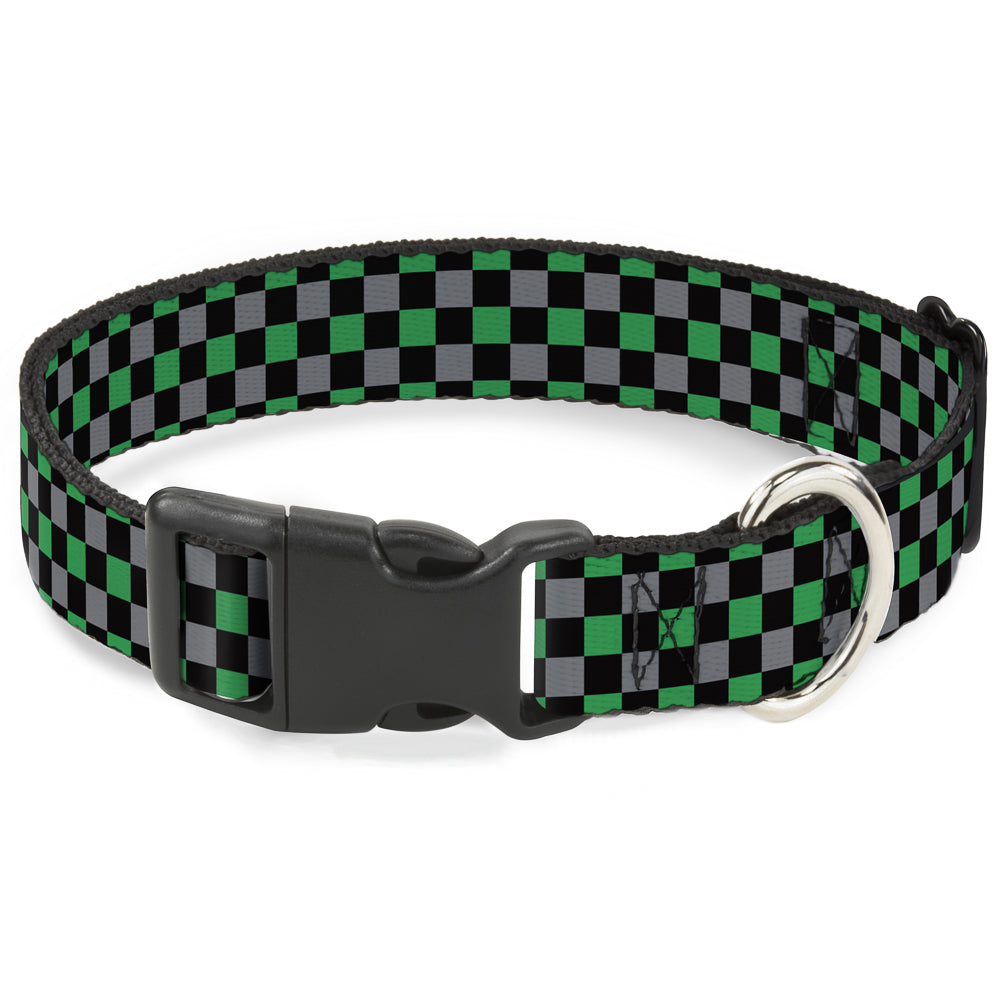Plastic Clip Collar - Mini Checker Black/Gray/3 Green Plastic Clip Collars Buckle-Down
