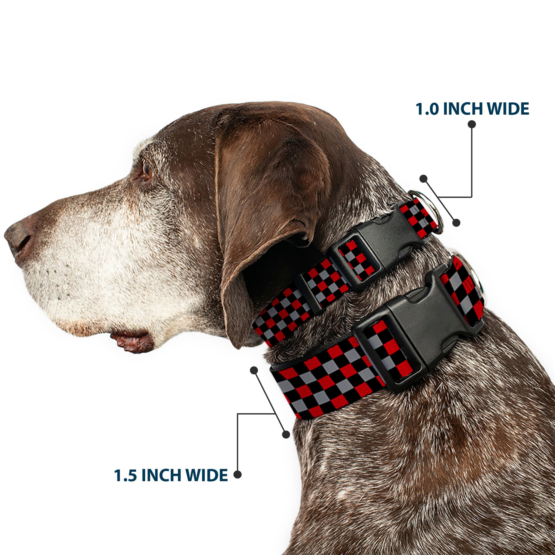 Plastic Clip Collar - Mini Checker Black/Gray/3 Red Plastic Clip Collars Buckle-Down
