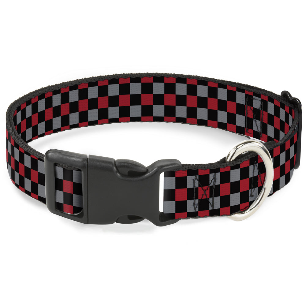 Plastic Clip Collar - Mini Checker Black/Gray/3 Red Plastic Clip Collars Buckle-Down