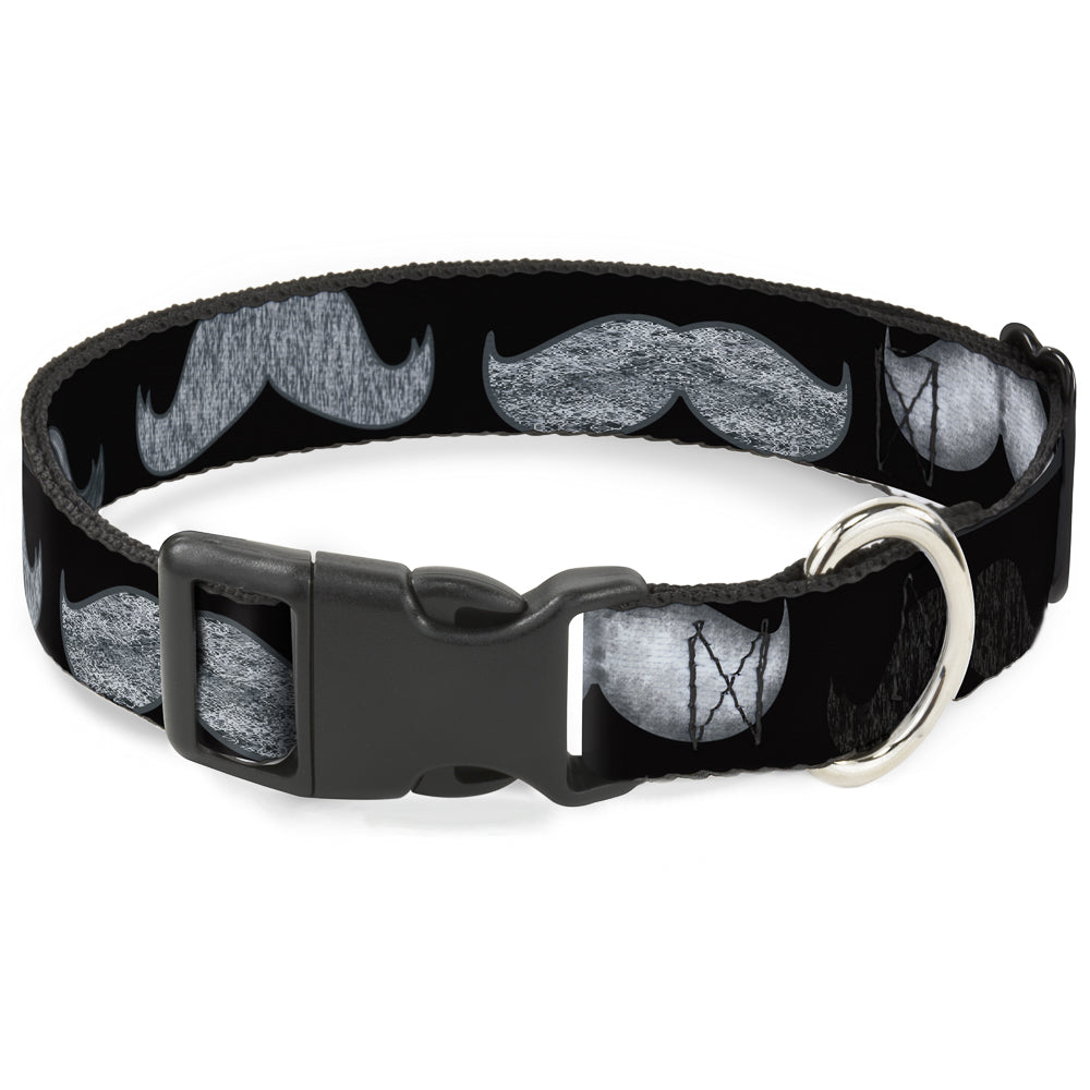 Plastic Clip Collar - Mustache Sketch Black/White Plastic Clip Collars Buckle-Down