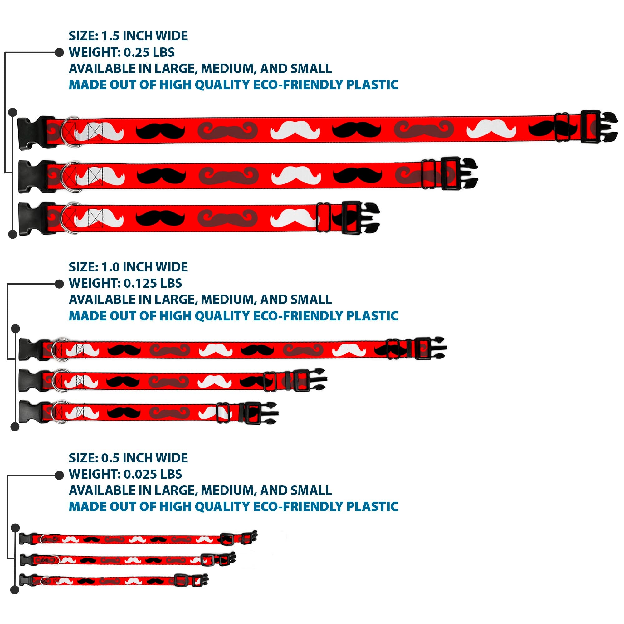 Plastic Clip Collar - Mustaches Red/Brown/White/Black Plastic Clip Collars Buckle-Down