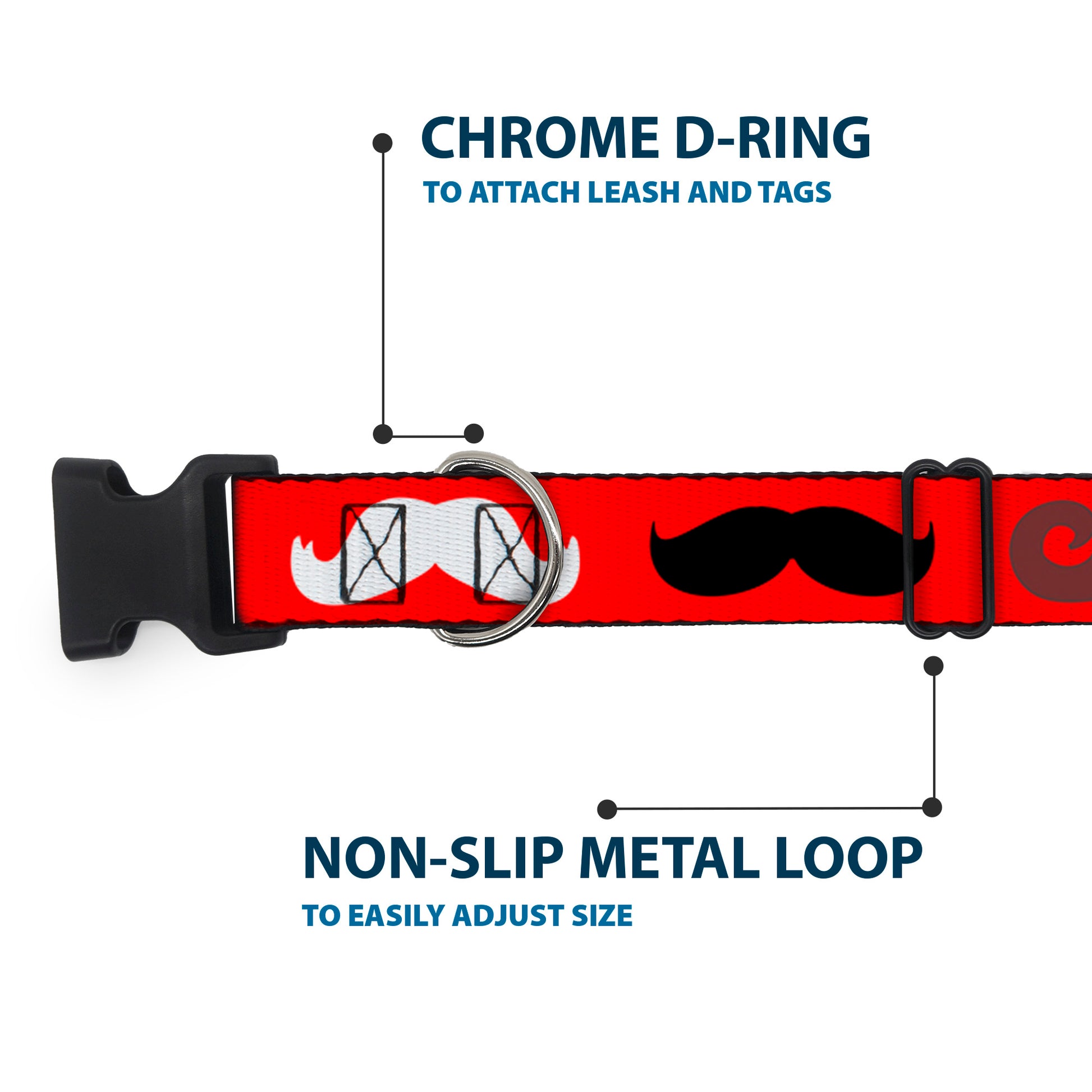 Plastic Clip Collar - Mustaches Red/Brown/White/Black Plastic Clip Collars Buckle-Down
