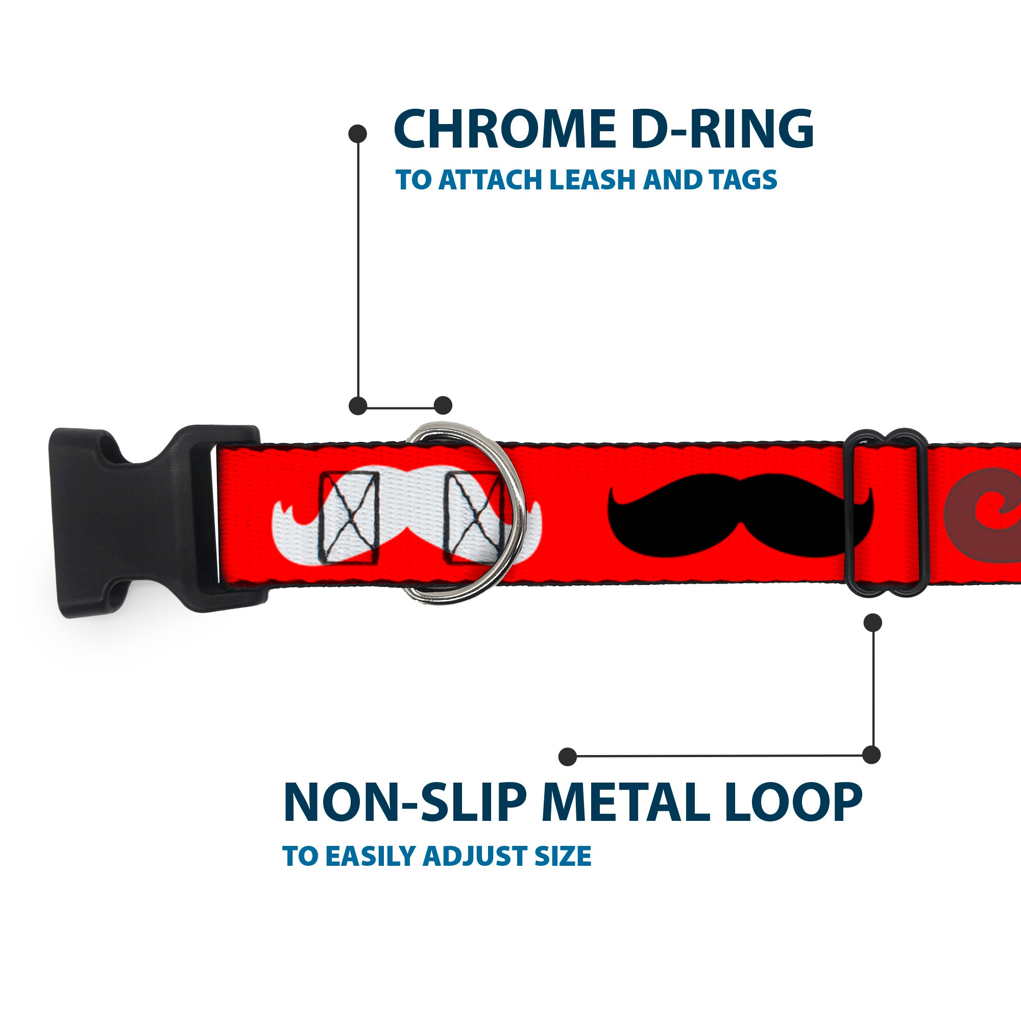 Plastic Clip Collar - Mustaches Red/Brown/White/Black Plastic Clip Collars Buckle-Down