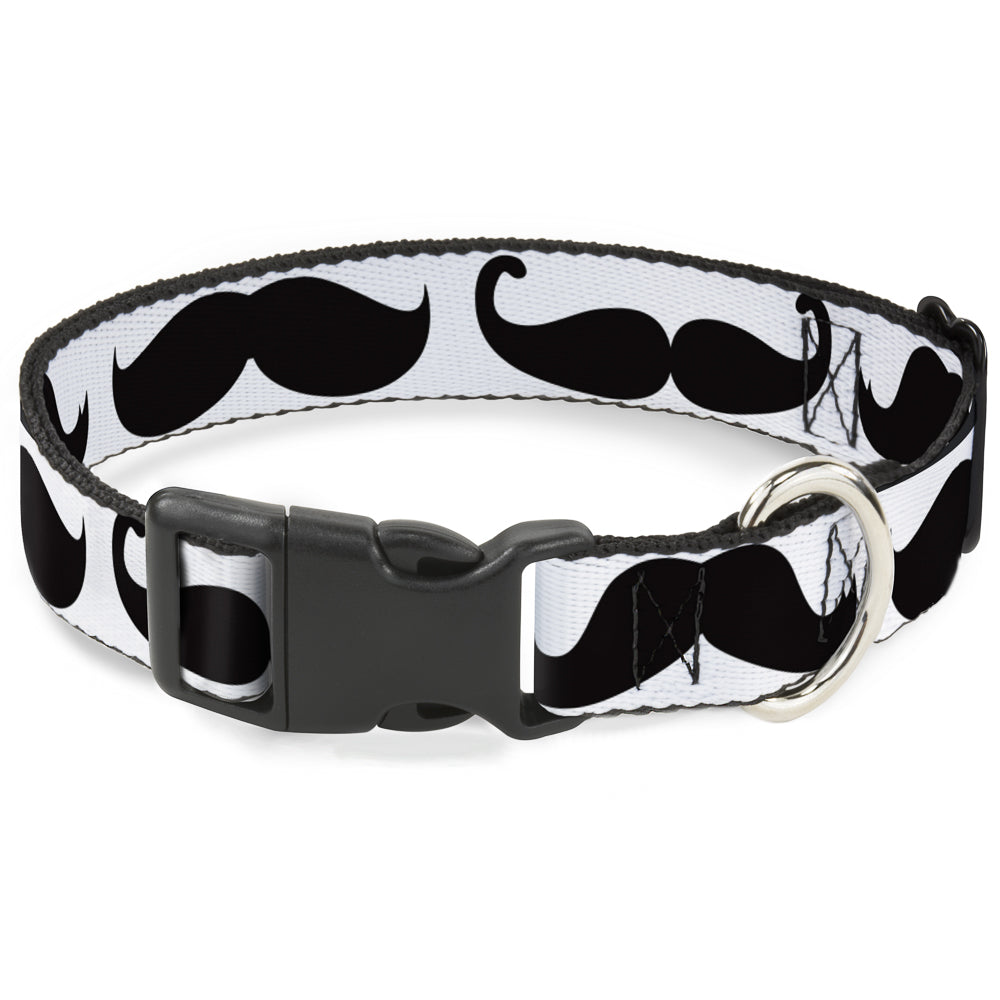 Plastic Clip Collar - Multi Mustaches Sketch White/Black Plastic Clip Collars Buckle-Down