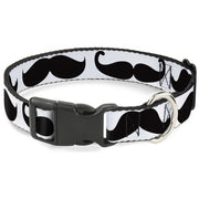 Plastic Clip Collar - Multi Mustaches Sketch White/Black Plastic Clip Collars Buckle-Down