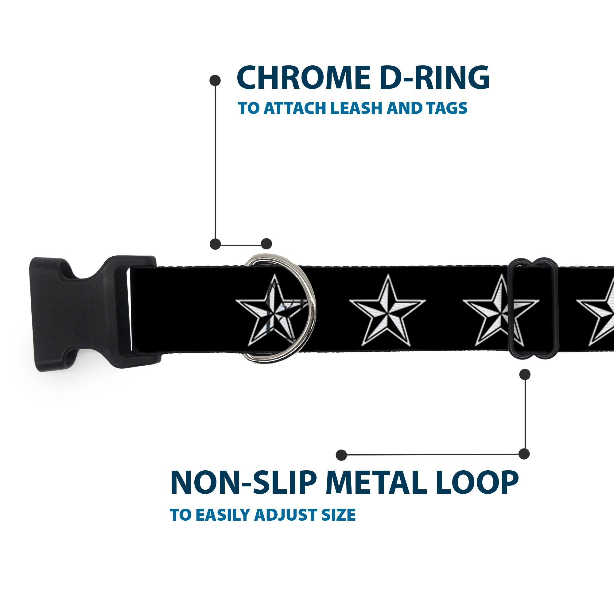 Plastic Clip Collar - Nautical Star Black/White Plastic Clip Collars Buckle-Down