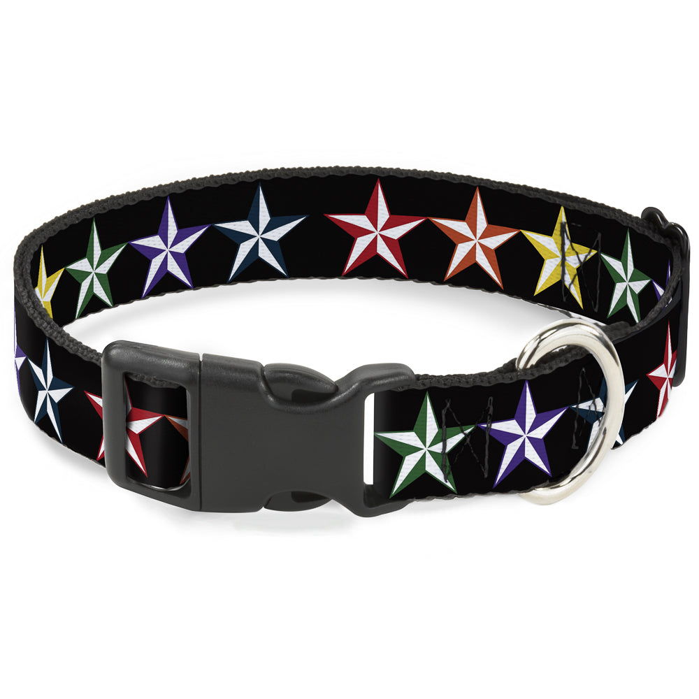 Plastic Clip Collar - Nautical Star Black/Multi Color Plastic Clip Collars Buckle-Down