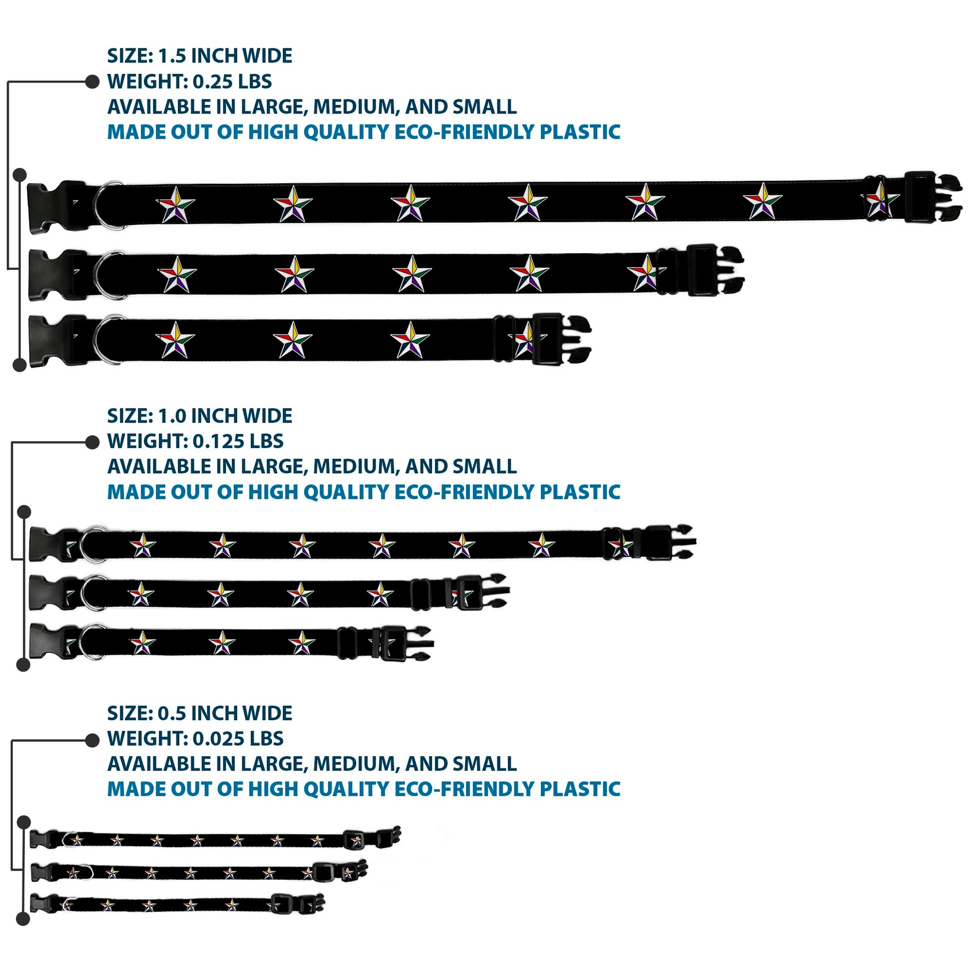 Plastic Clip Collar - Nautical Star Black/White/Multi Color Plastic Clip Collars Buckle-Down