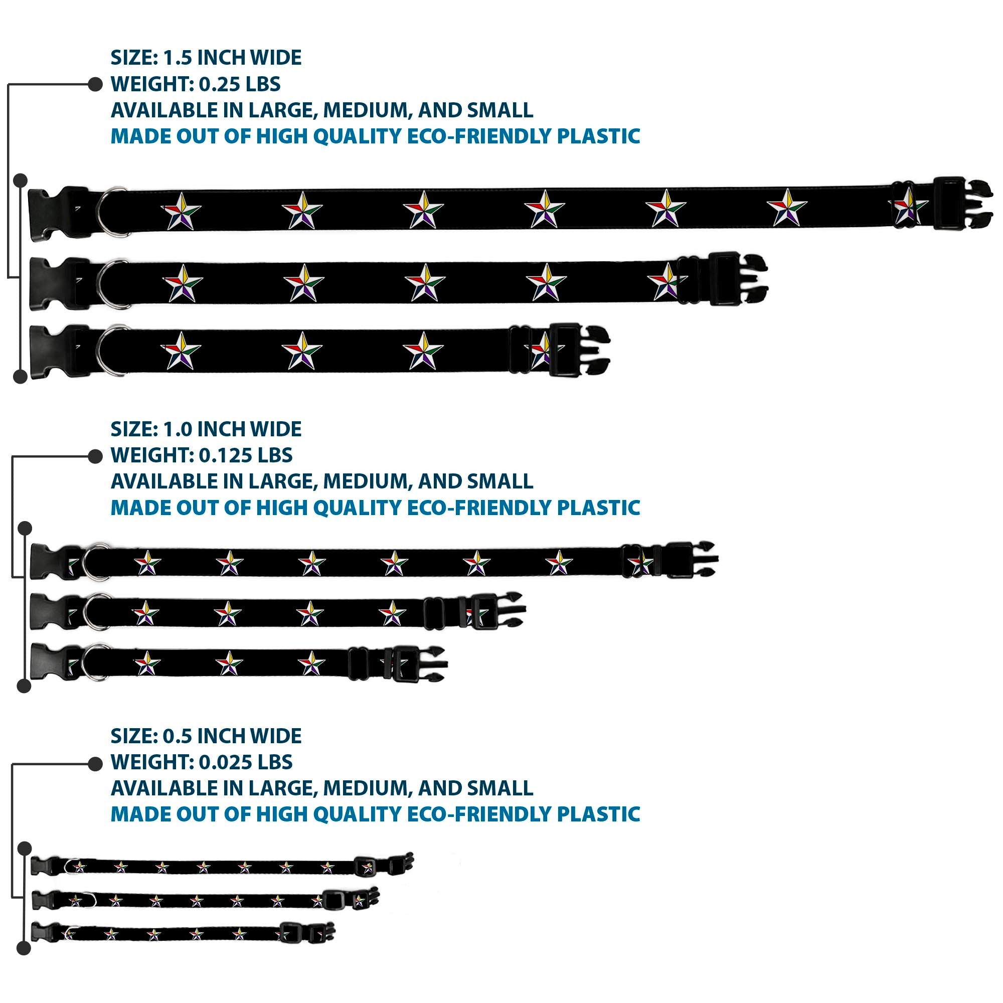 Plastic Clip Collar - Nautical Star Black/White/Multi Color Plastic Clip Collars Buckle-Down