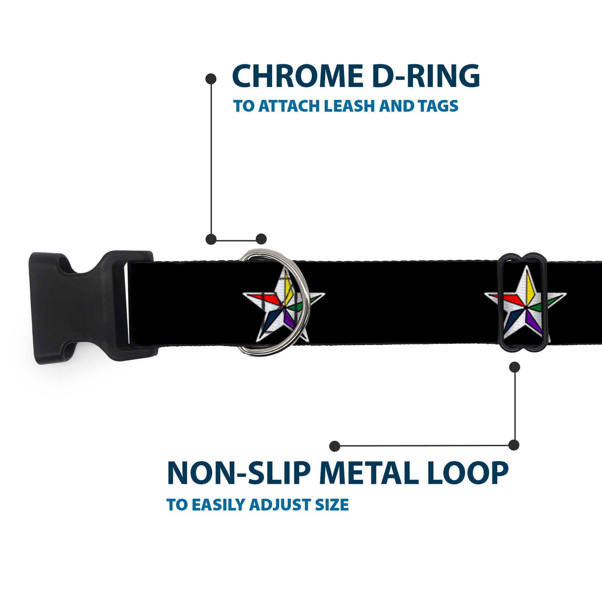 Plastic Clip Collar - Nautical Star Black/White/Multi Color Plastic Clip Collars Buckle-Down