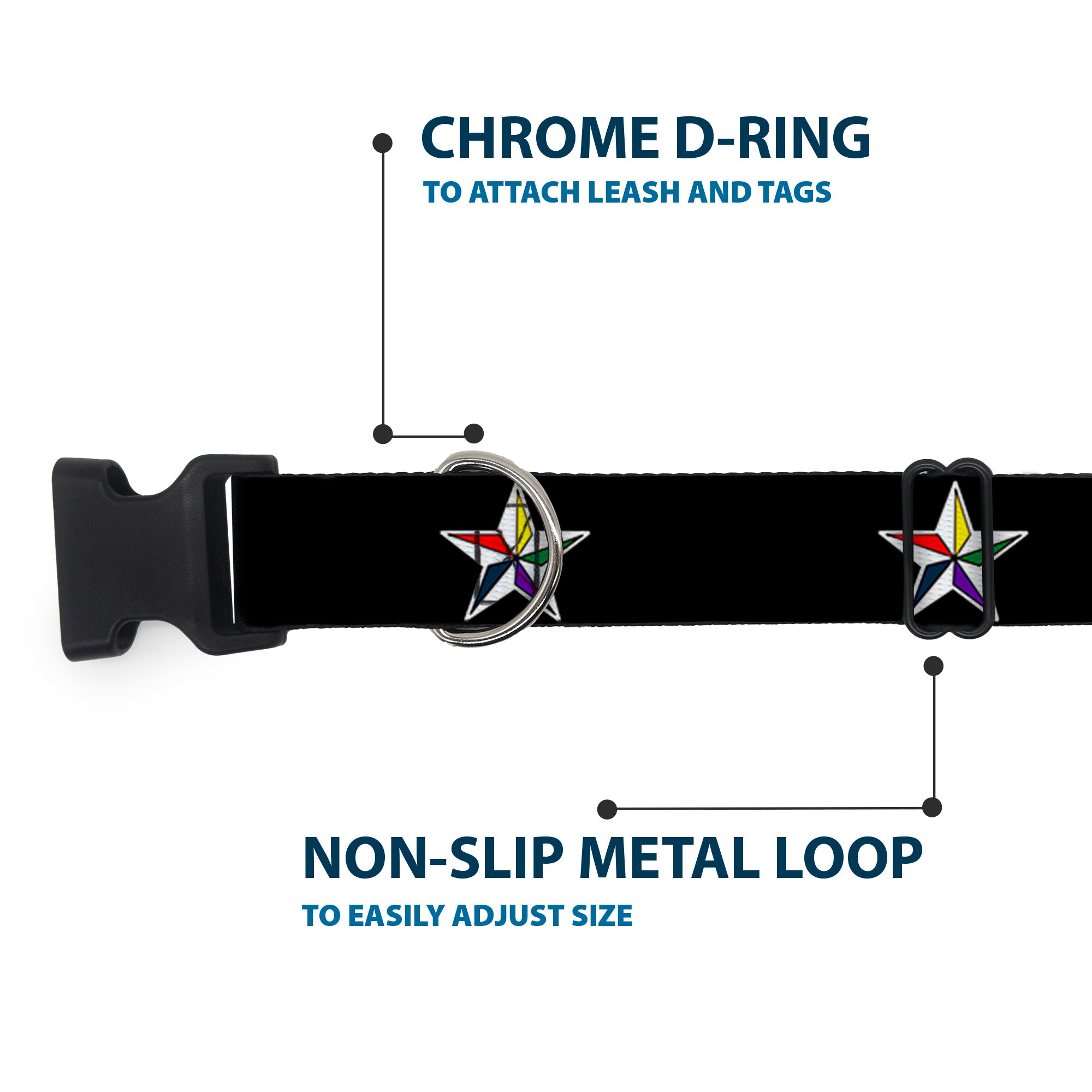 Plastic Clip Collar - Nautical Star Black/White/Multi Color Plastic Clip Collars Buckle-Down