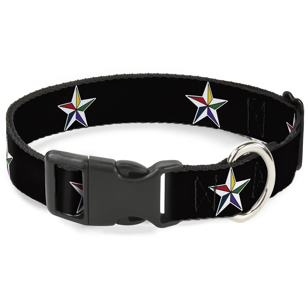 Plastic Clip Collar - Nautical Star Black/White/Multi Color Plastic Clip Collars Buckle-Down