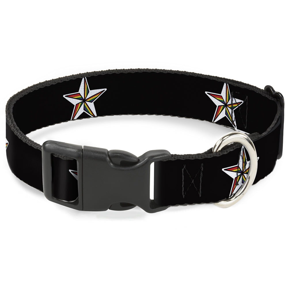 Plastic Clip Collar - Nautical Star Black/White/Rainbow Plastic Clip Collars Buckle-Down