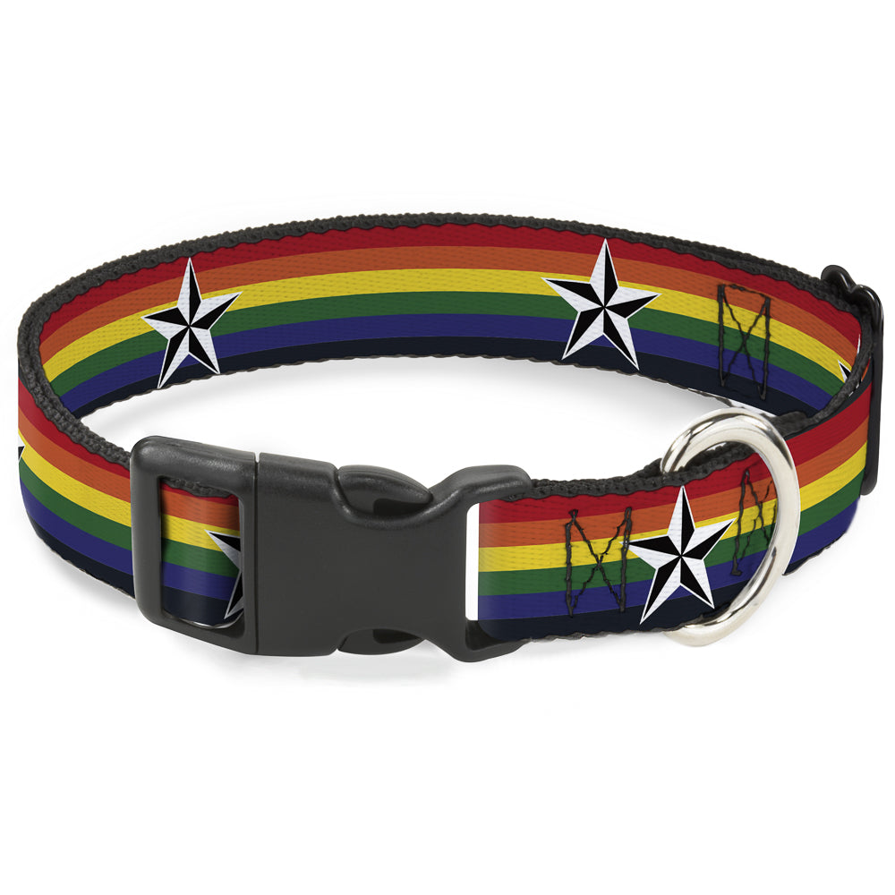 Plastic Clip Collar - Nautical Star Rainbow/White/Black Plastic Clip Collars Buckle-Down