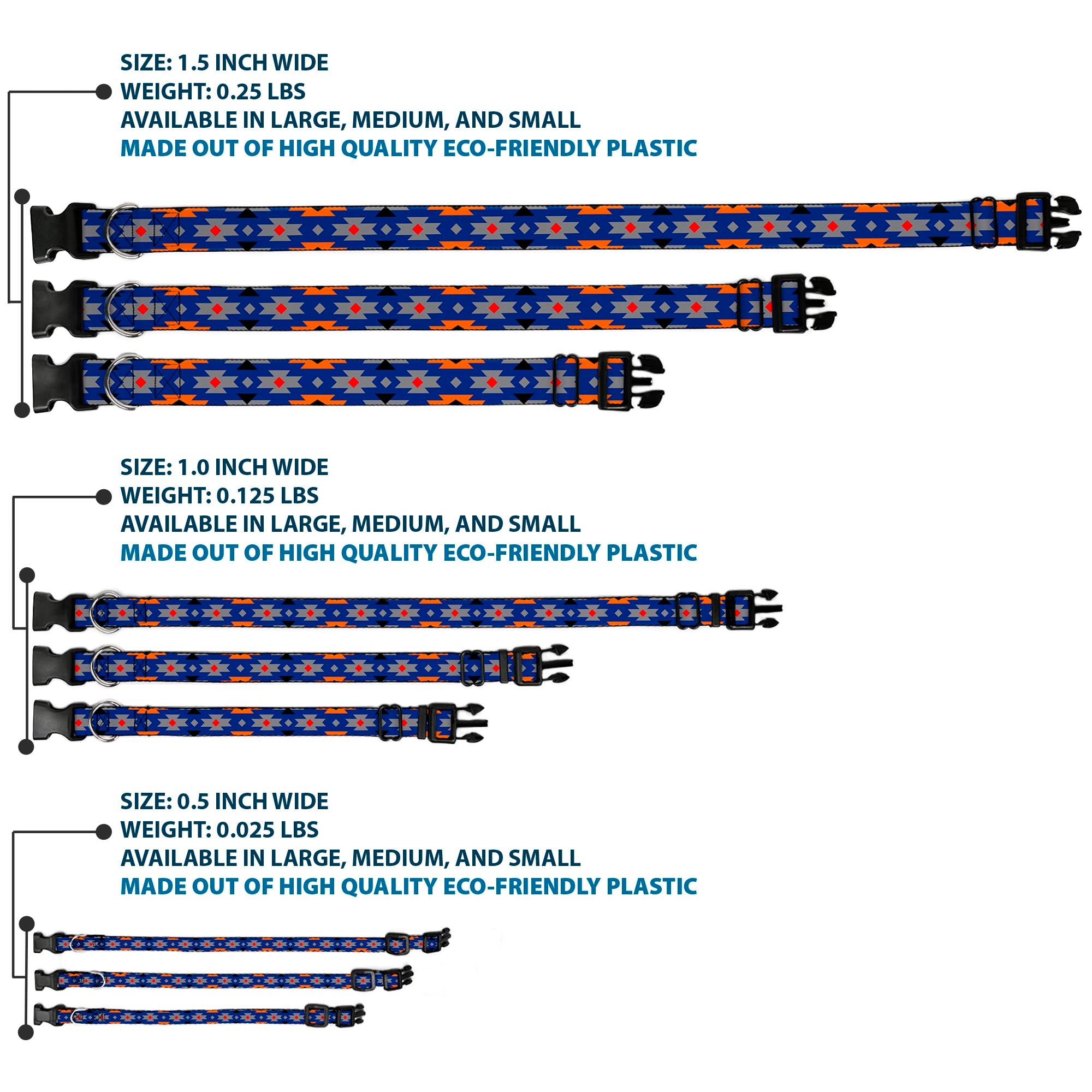 Plastic Clip Collar - Navajo Gray/Blue/Orange/Black Plastic Clip Collars Buckle-Down