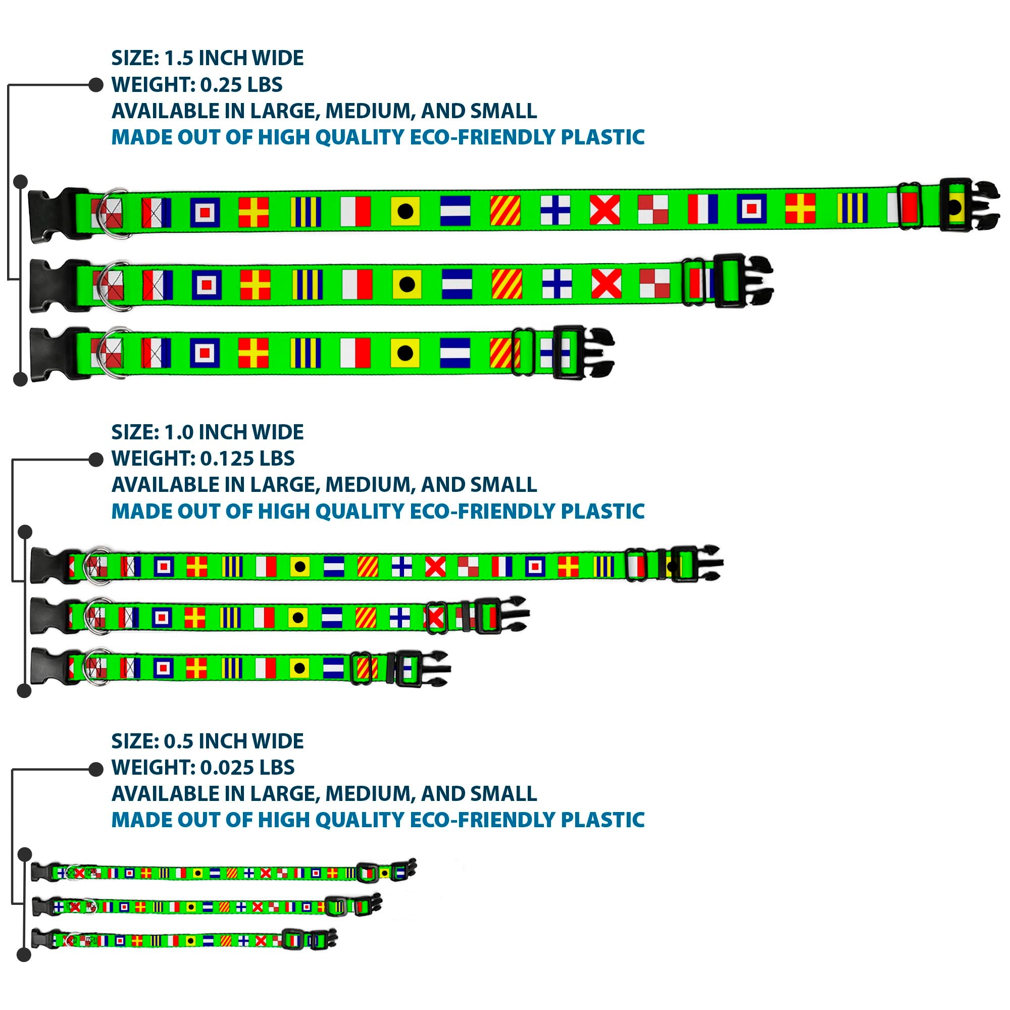 Plastic Clip Collar - Nautical Flags Green/Multi Color Plastic Clip Collars Buckle-Down