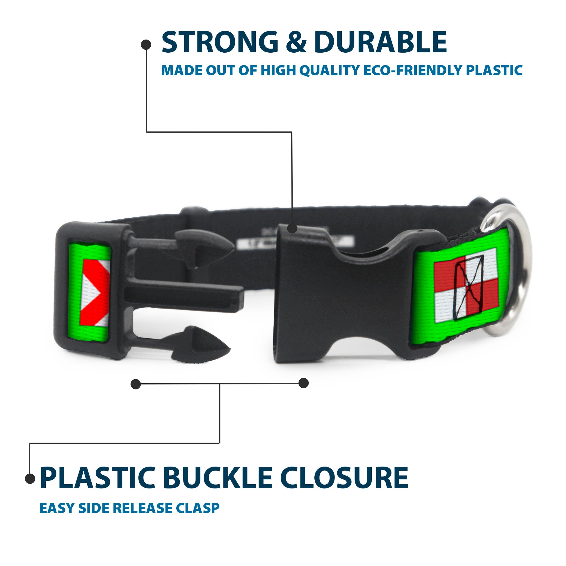 Plastic Clip Collar - Nautical Flags Green/Multi Color Plastic Clip Collars Buckle-Down