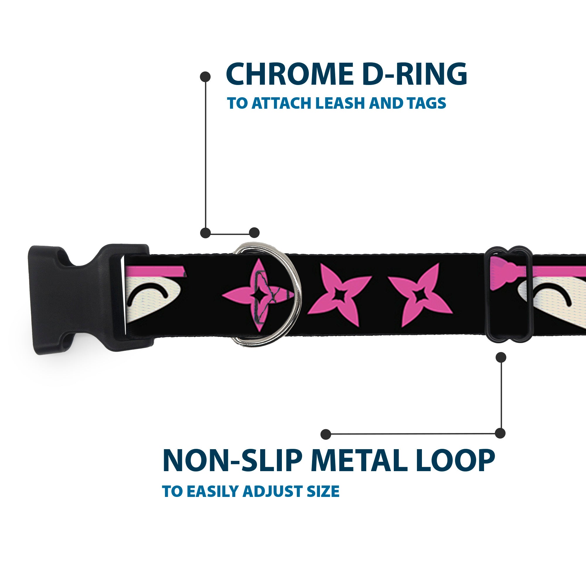 Plastic Clip Collar - Ninja Star Black/Pink Plastic Clip Collars Buckle-Down