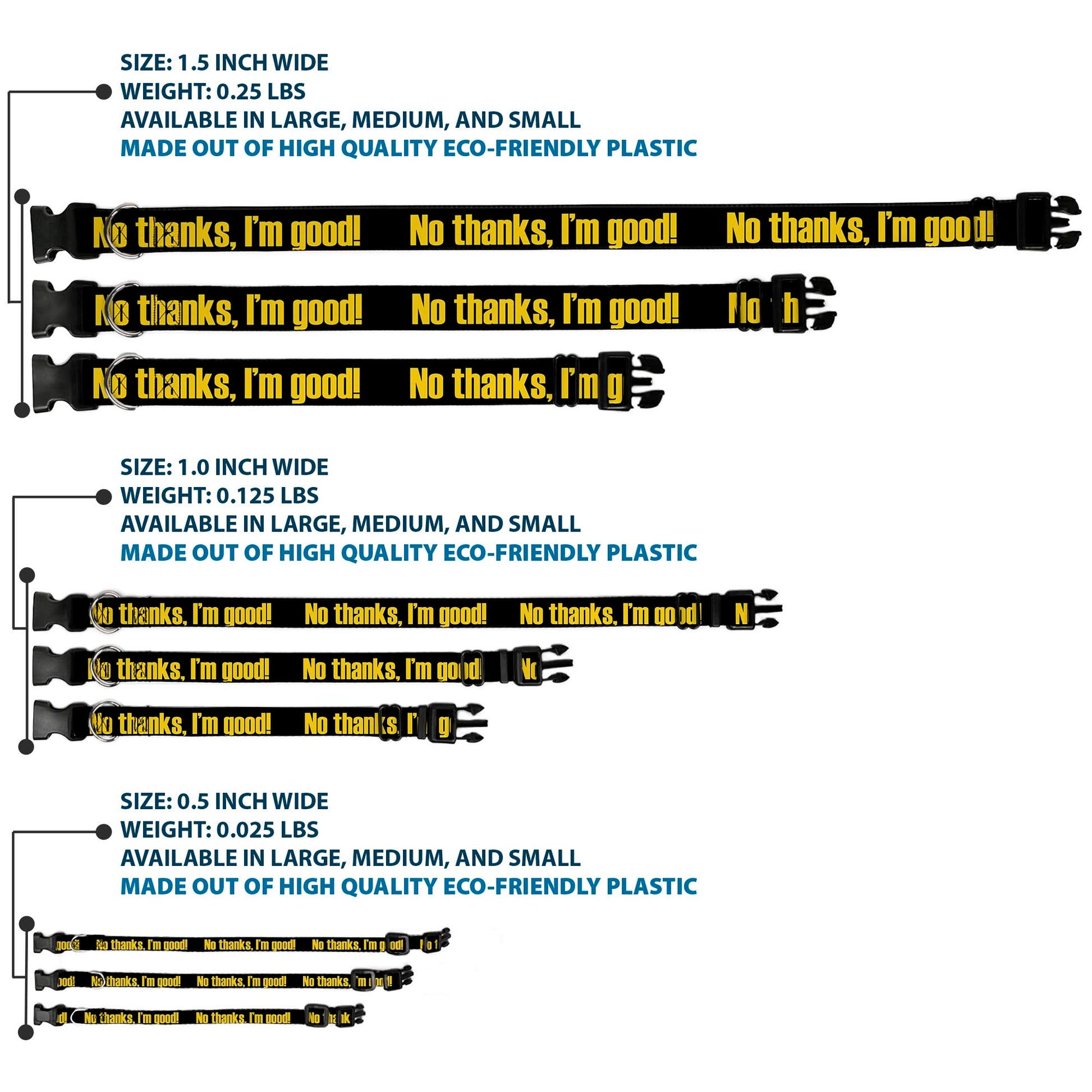 Plastic Clip Collar - NO THANKS, I'M GOOD! Black/Gold Plastic Clip Collars Buckle-Down