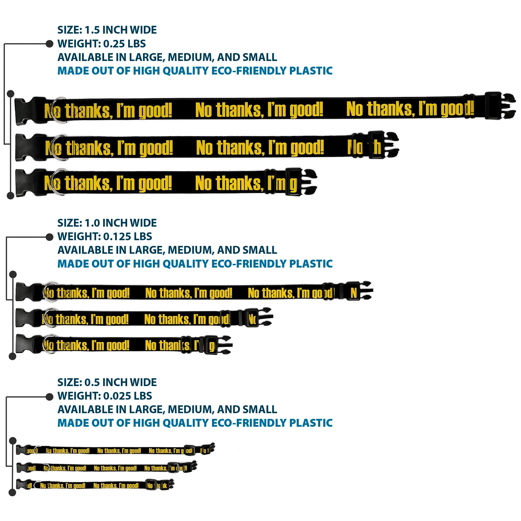 Plastic Clip Collar - NO THANKS, I'M GOOD! Black/Gold Plastic Clip Collars Buckle-Down