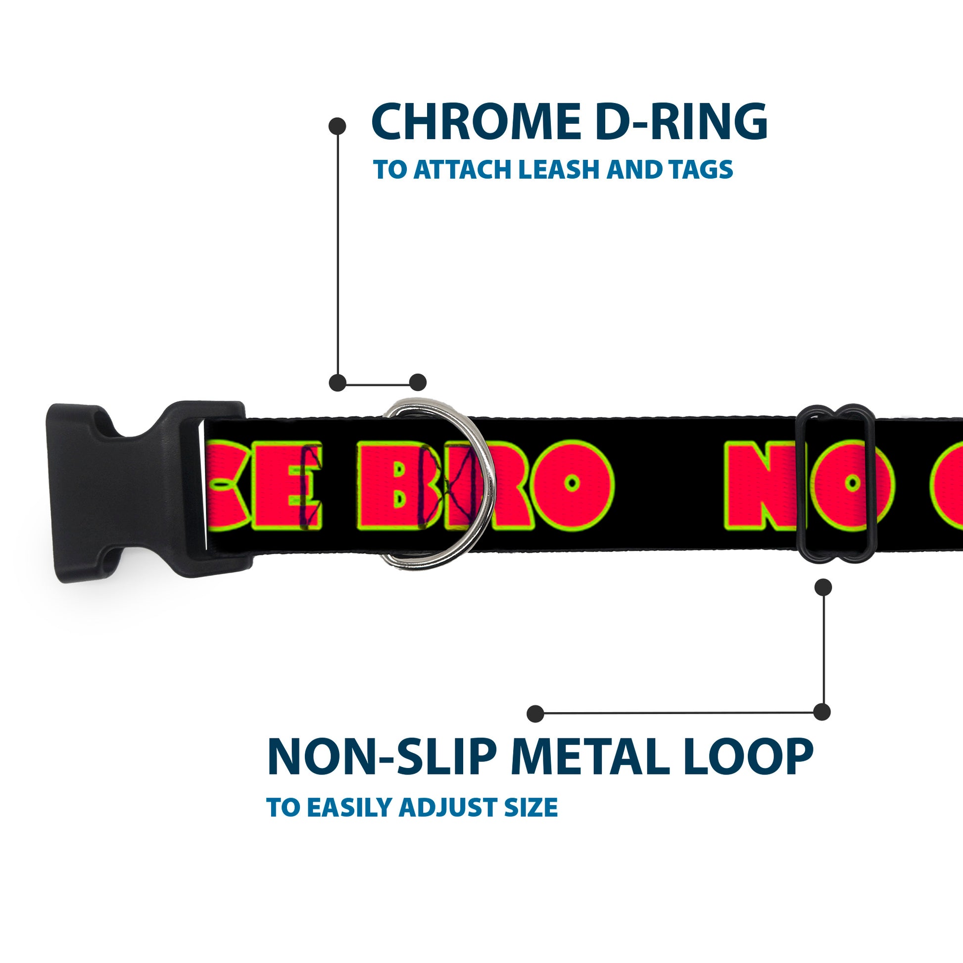 Plastic Clip Collar - NO CHANCE BRO Black/Yellow/Red Plastic Clip Collars Buckle-Down