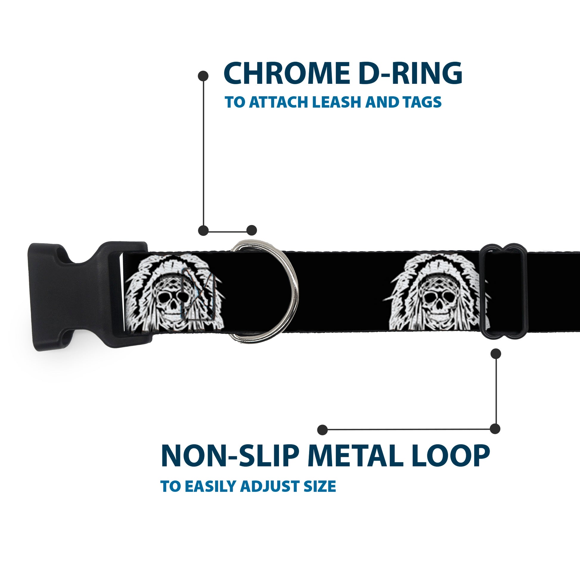 Plastic Clip Collar - Native American Skull Black/White Plastic Clip Collars Buckle-Down