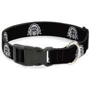 Plastic Clip Collar - Native American Skull Black/White Plastic Clip Collars Buckle-Down