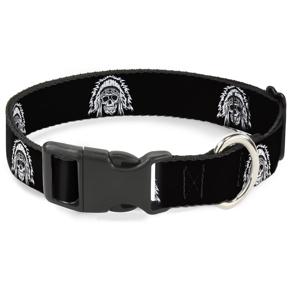 Plastic Clip Collar - Native American Skull Black/White Plastic Clip Collars Buckle-Down