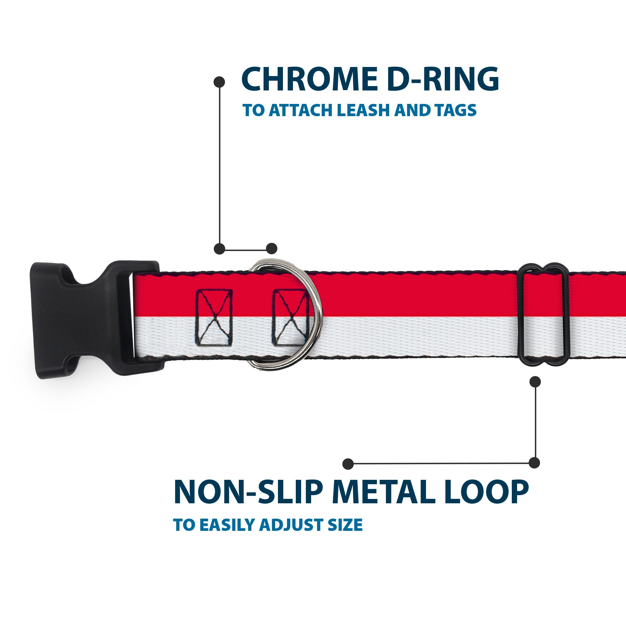 Plastic Clip Collar - North Carolina Flag Stripe Red/White Plastic Clip Collars Buckle-Down