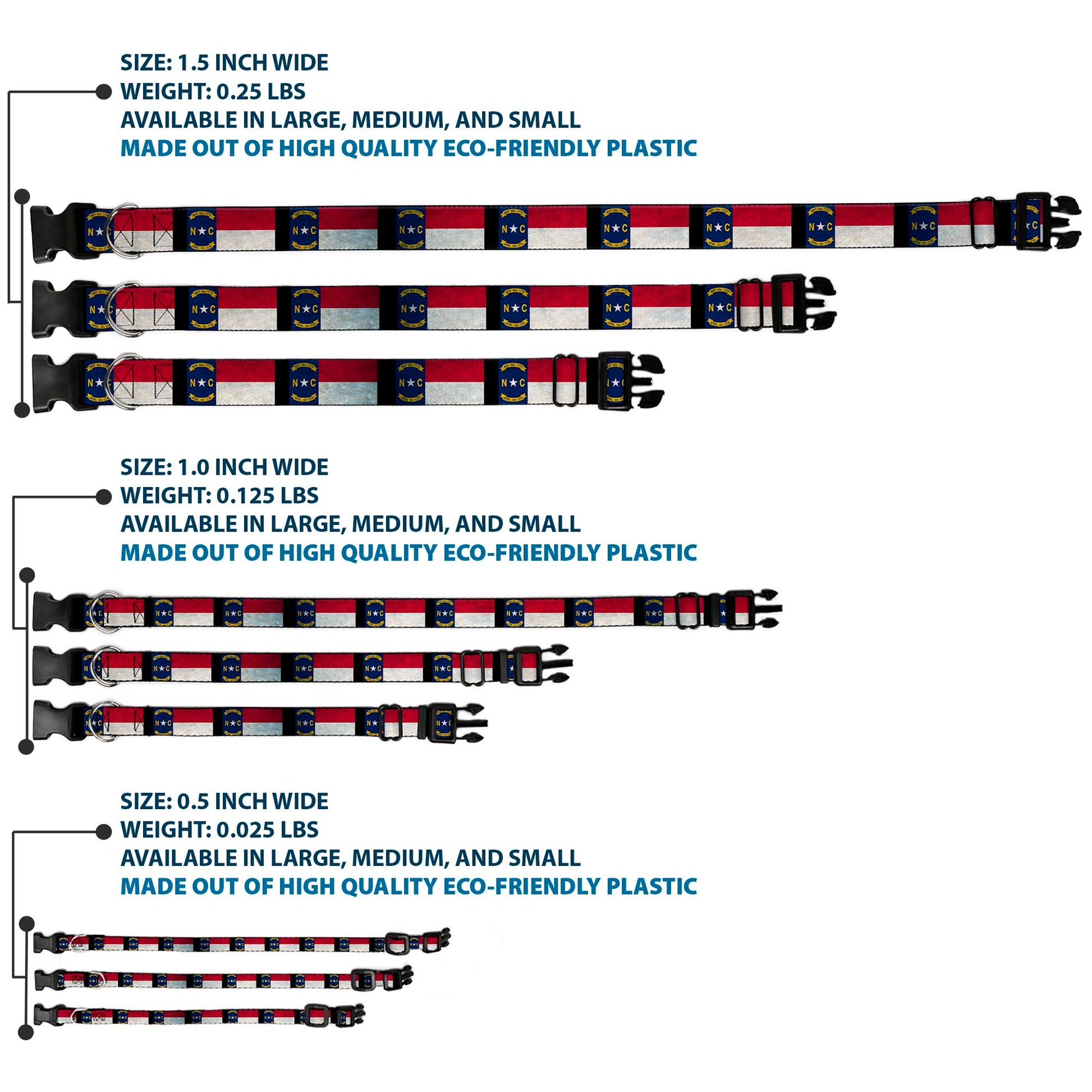 Plastic Clip Collar - North Carolina Flag Distressed/Black Plastic Clip Collars Buckle-Down