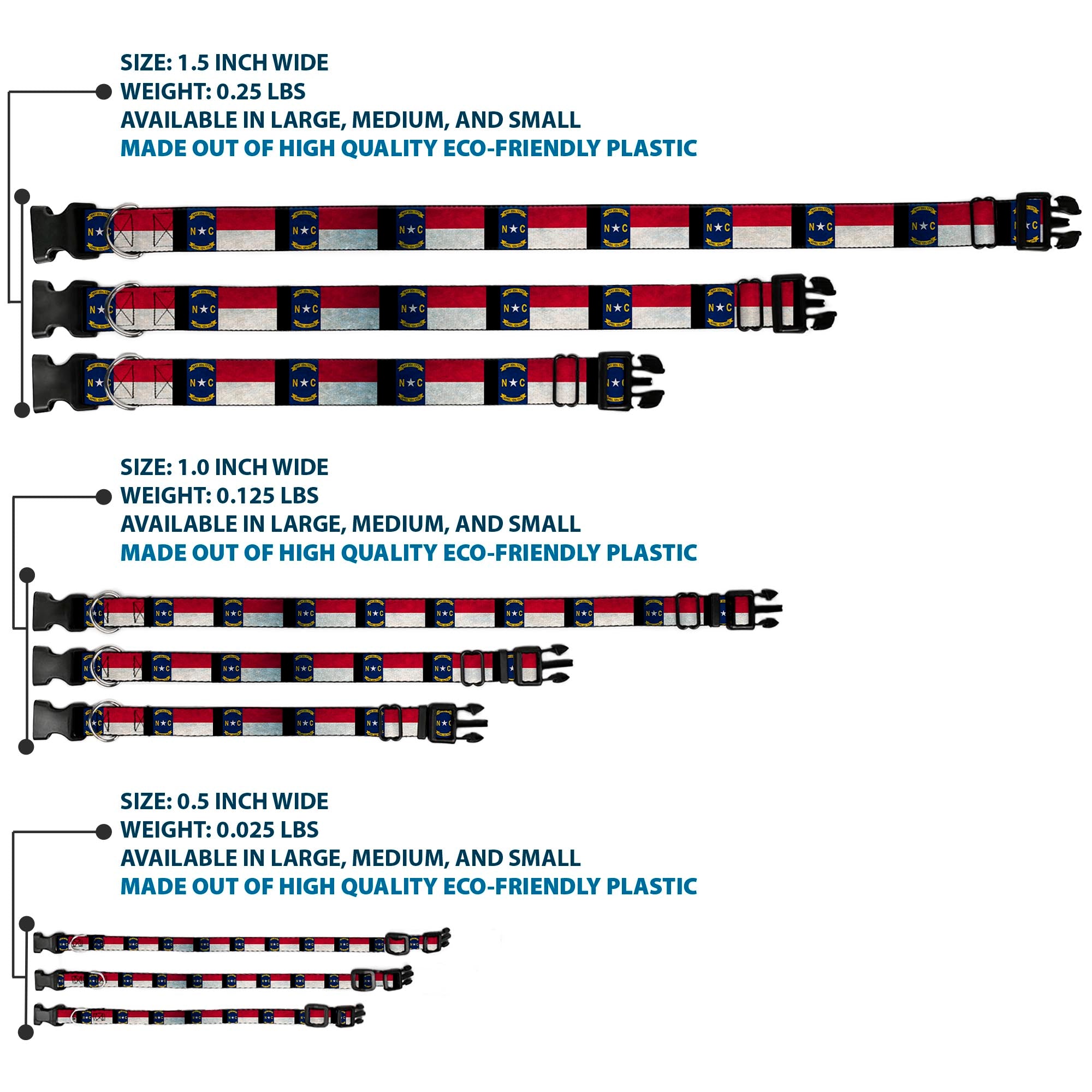 Plastic Clip Collar - North Carolina Flag Distressed/Black Plastic Clip Collars Buckle-Down
