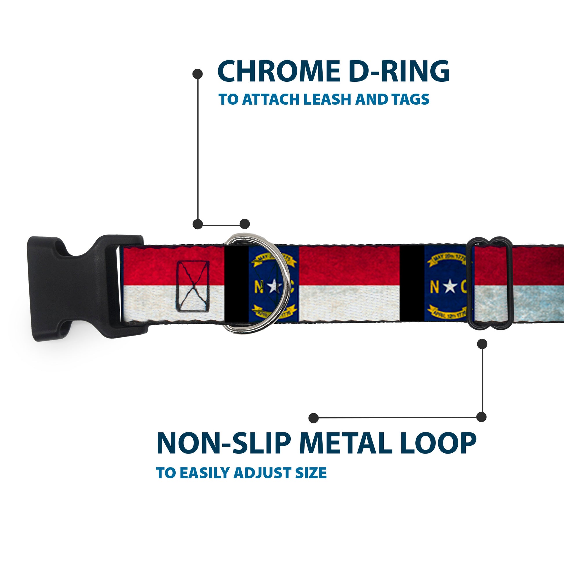 Plastic Clip Collar - North Carolina Flag Distressed/Black Plastic Clip Collars Buckle-Down