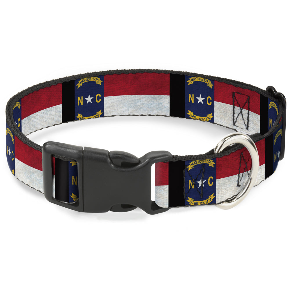Plastic Clip Collar - North Carolina Flag Distressed/Black Plastic Clip Collars Buckle-Down