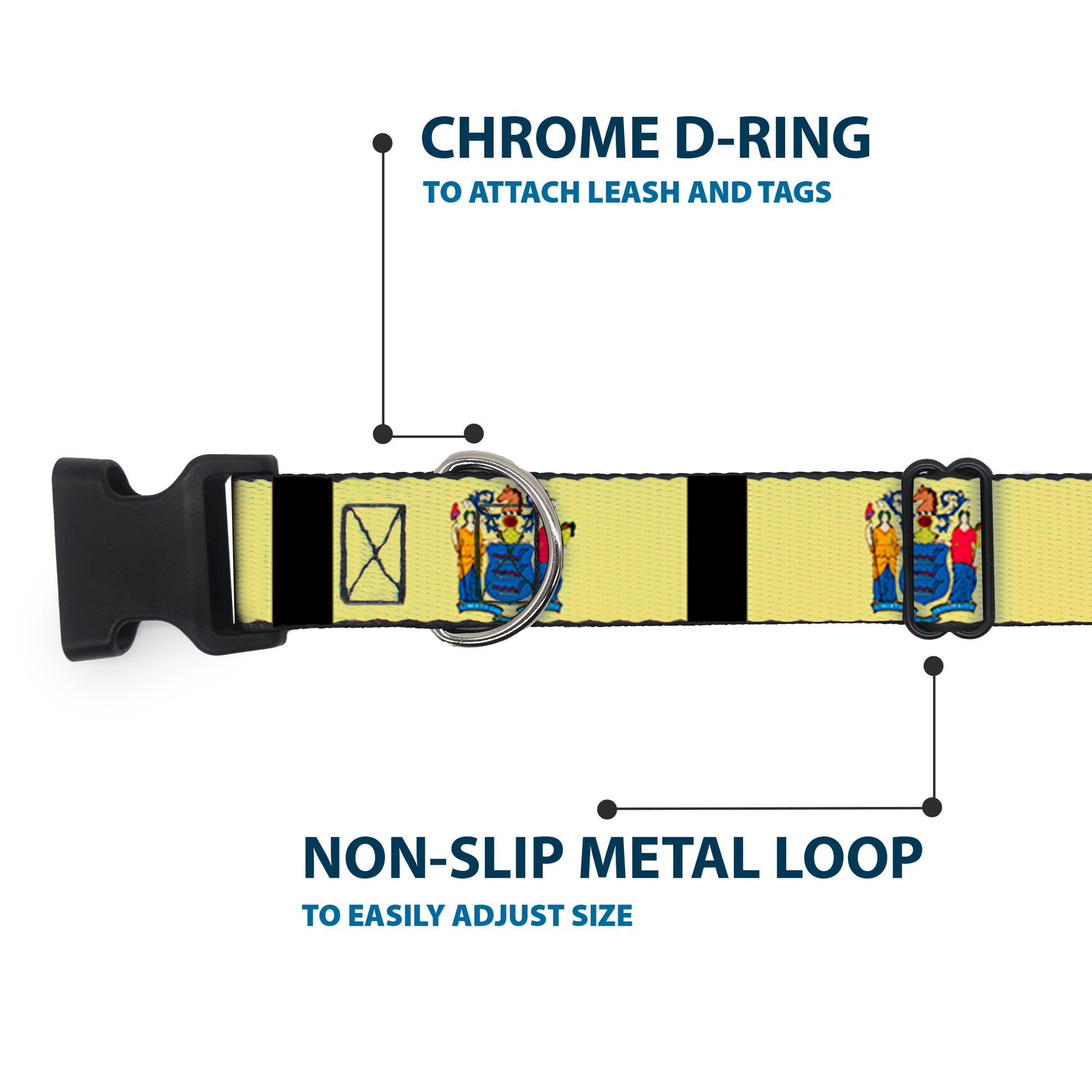Plastic Clip Collar - New Jersey Flags/Black Plastic Clip Collars Buckle-Down