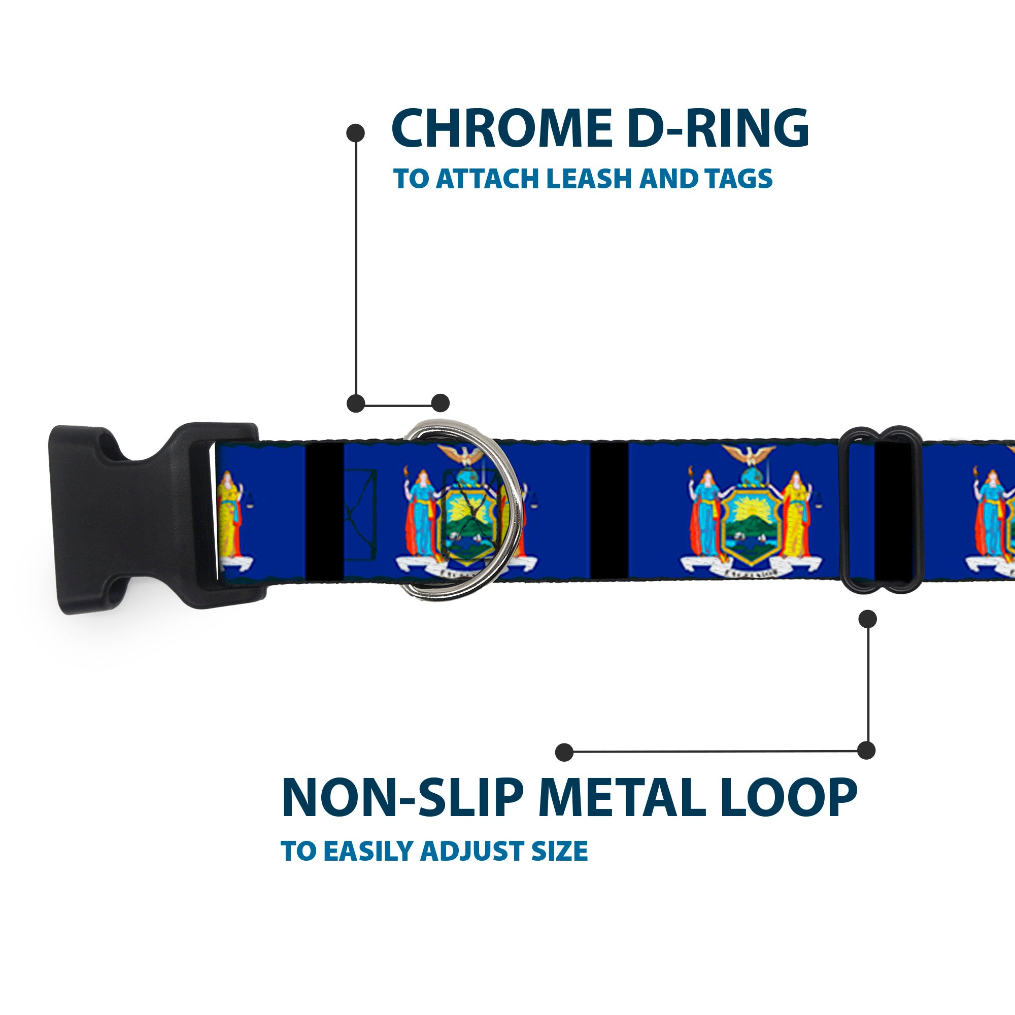 Plastic Clip Collar - New York Flags/Black Plastic Clip Collars Buckle-Down