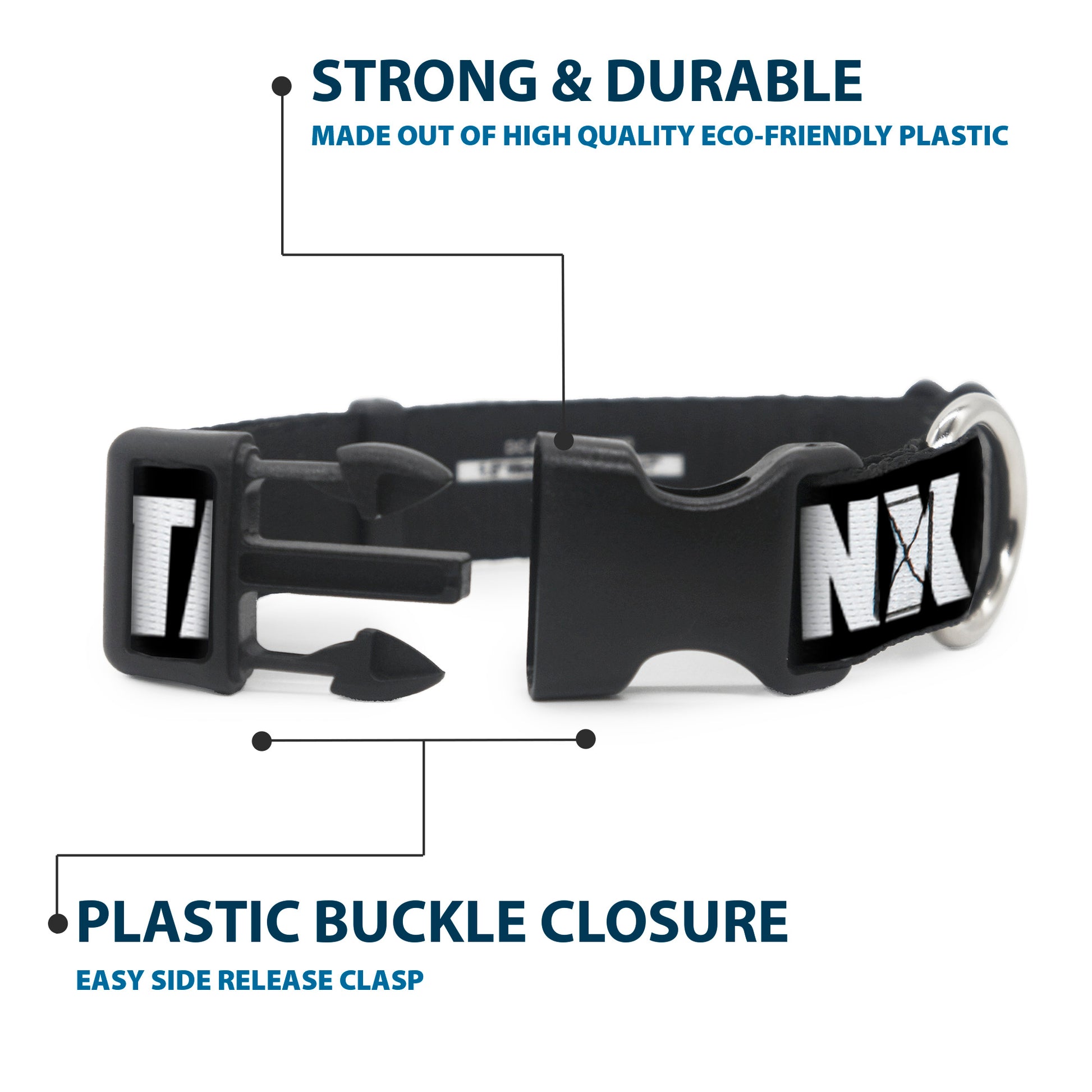 Plastic Clip Collar - New York's Five Burroughs Bold Black/White Plastic Clip Collars Buckle-Down