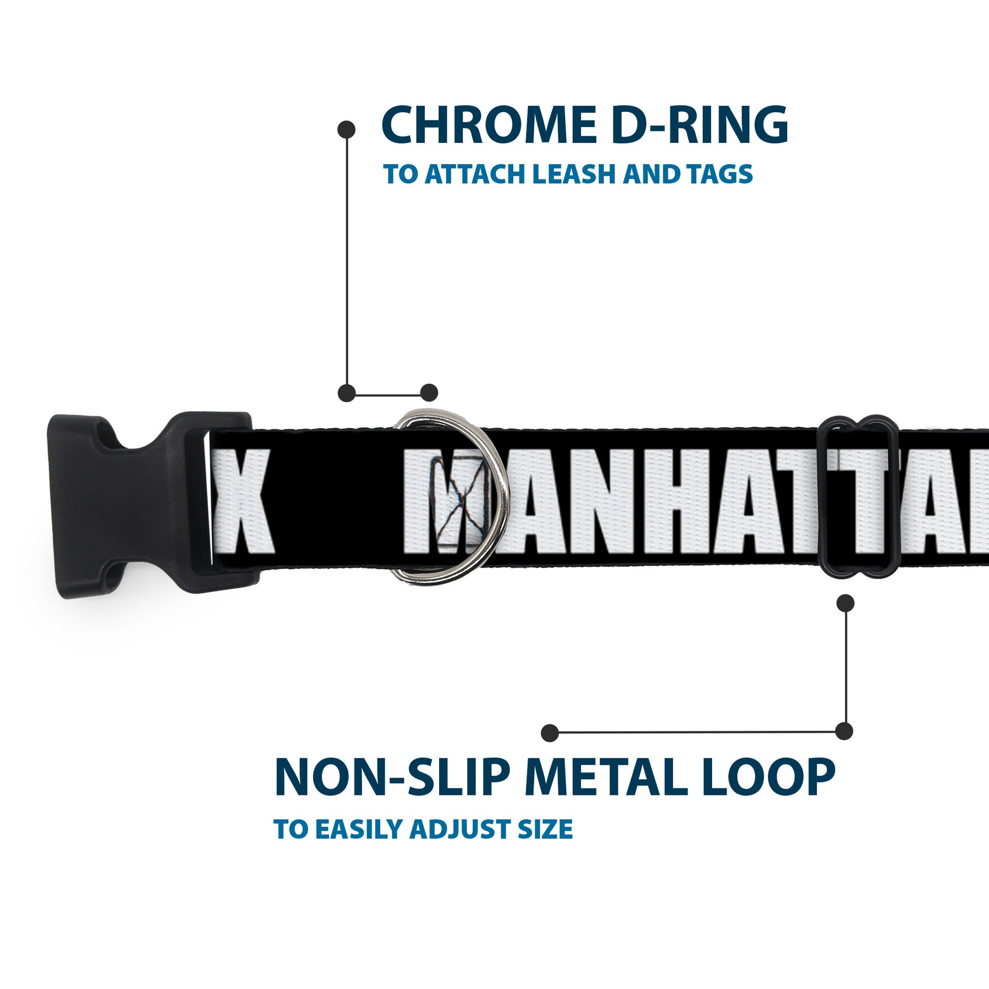 Plastic Clip Collar - New York's Five Burroughs Bold Black/White Plastic Clip Collars Buckle-Down