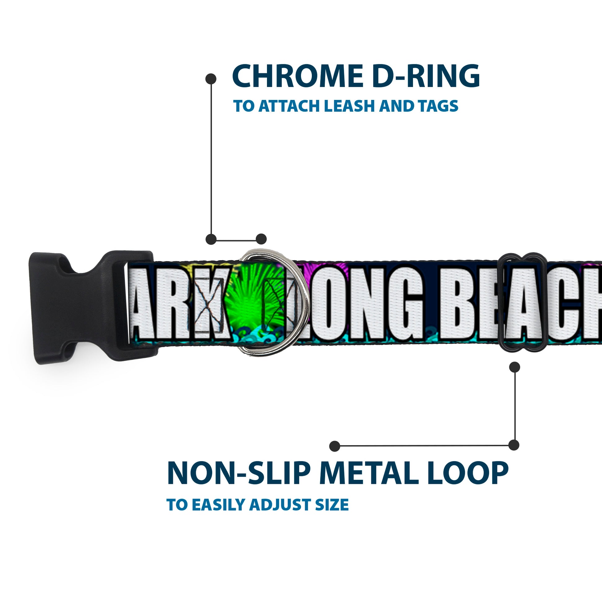 Plastic Clip Collar - New Jersey Shore Towns Black/Multi Color/White Plastic Clip Collars Buckle-Down