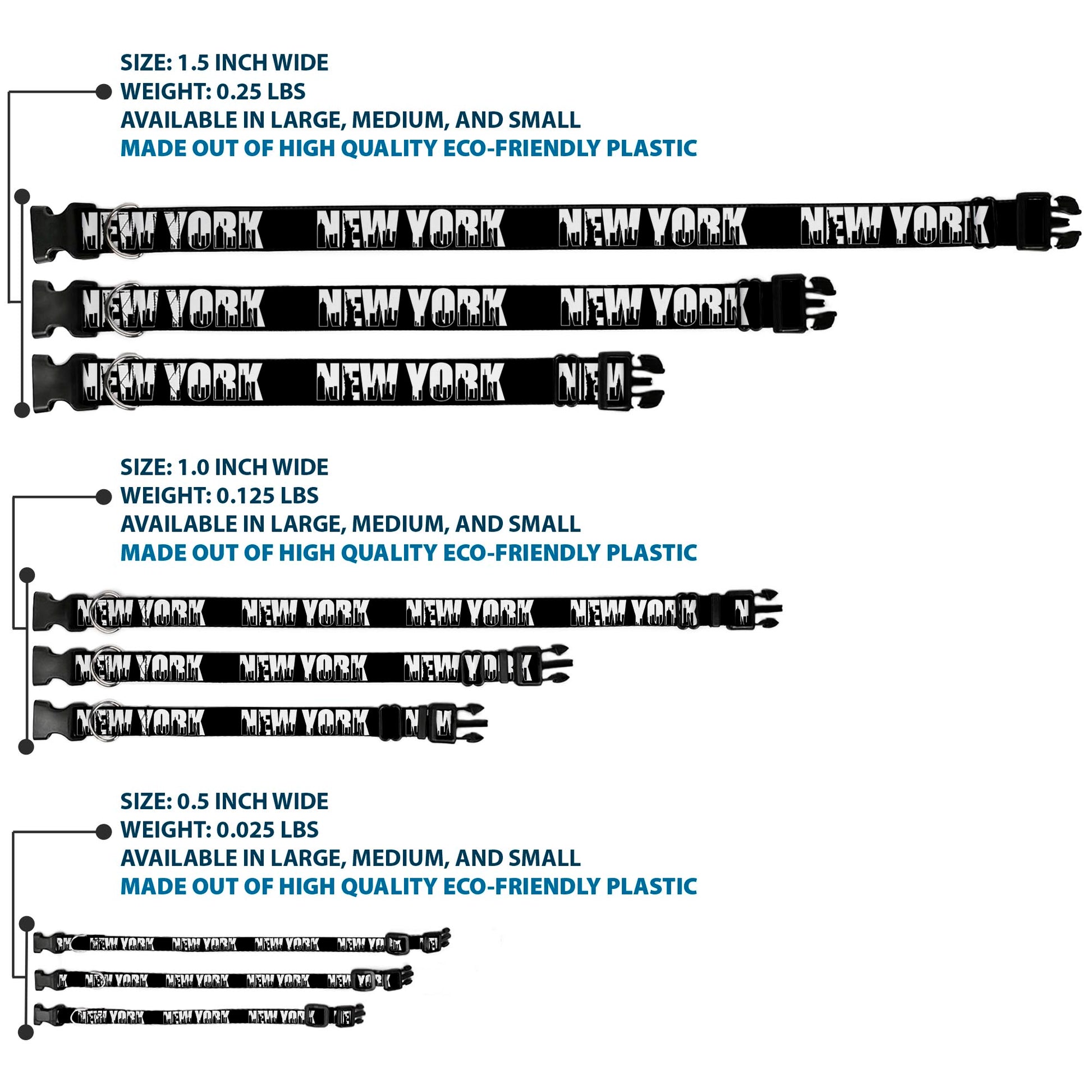 Plastic Clip Collar - NEW YORK Bold/Skyline Silhouette Black/White/Black Plastic Clip Collars Buckle-Down