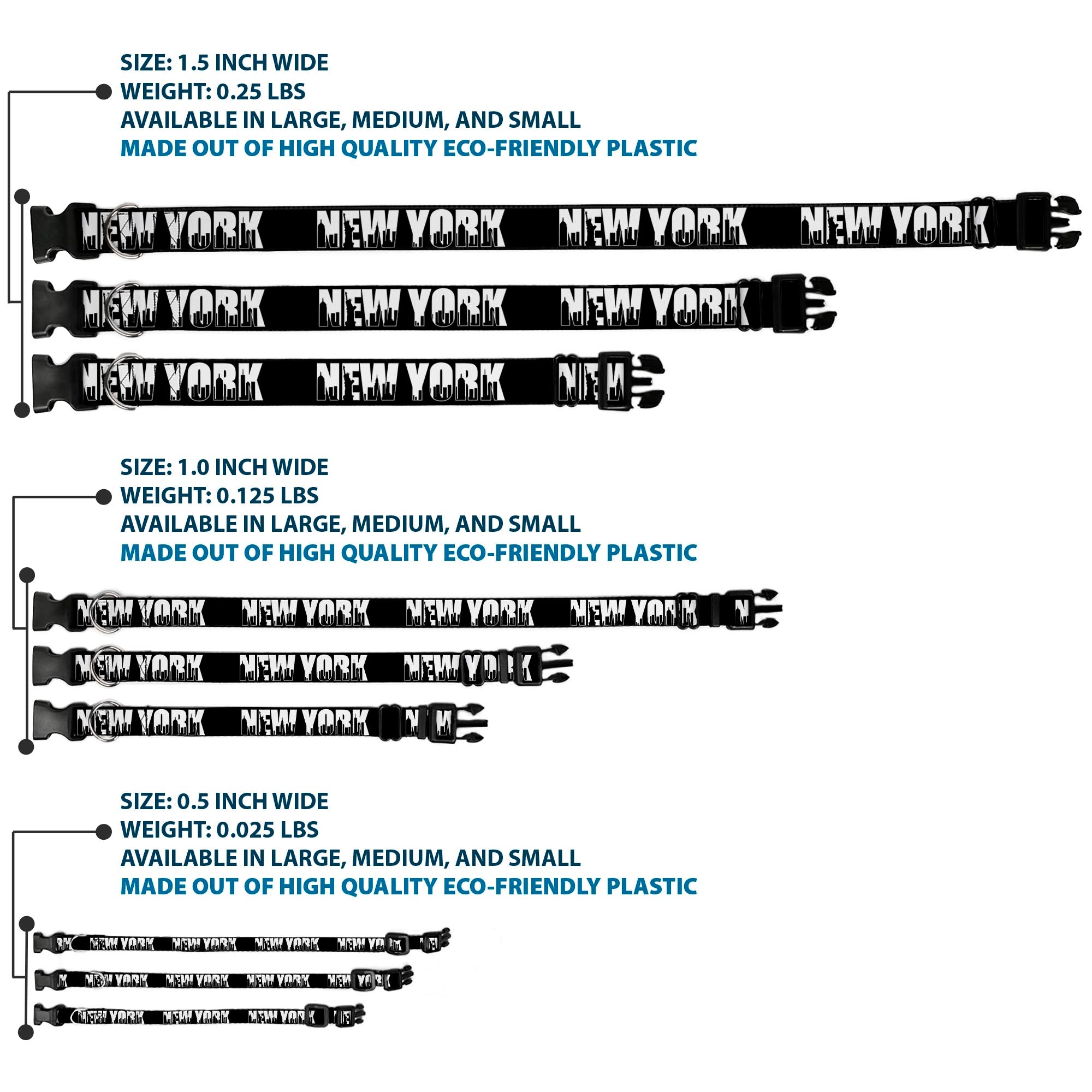 Plastic Clip Collar - NEW YORK Bold/Skyline Silhouette Black/White/Black Plastic Clip Collars Buckle-Down