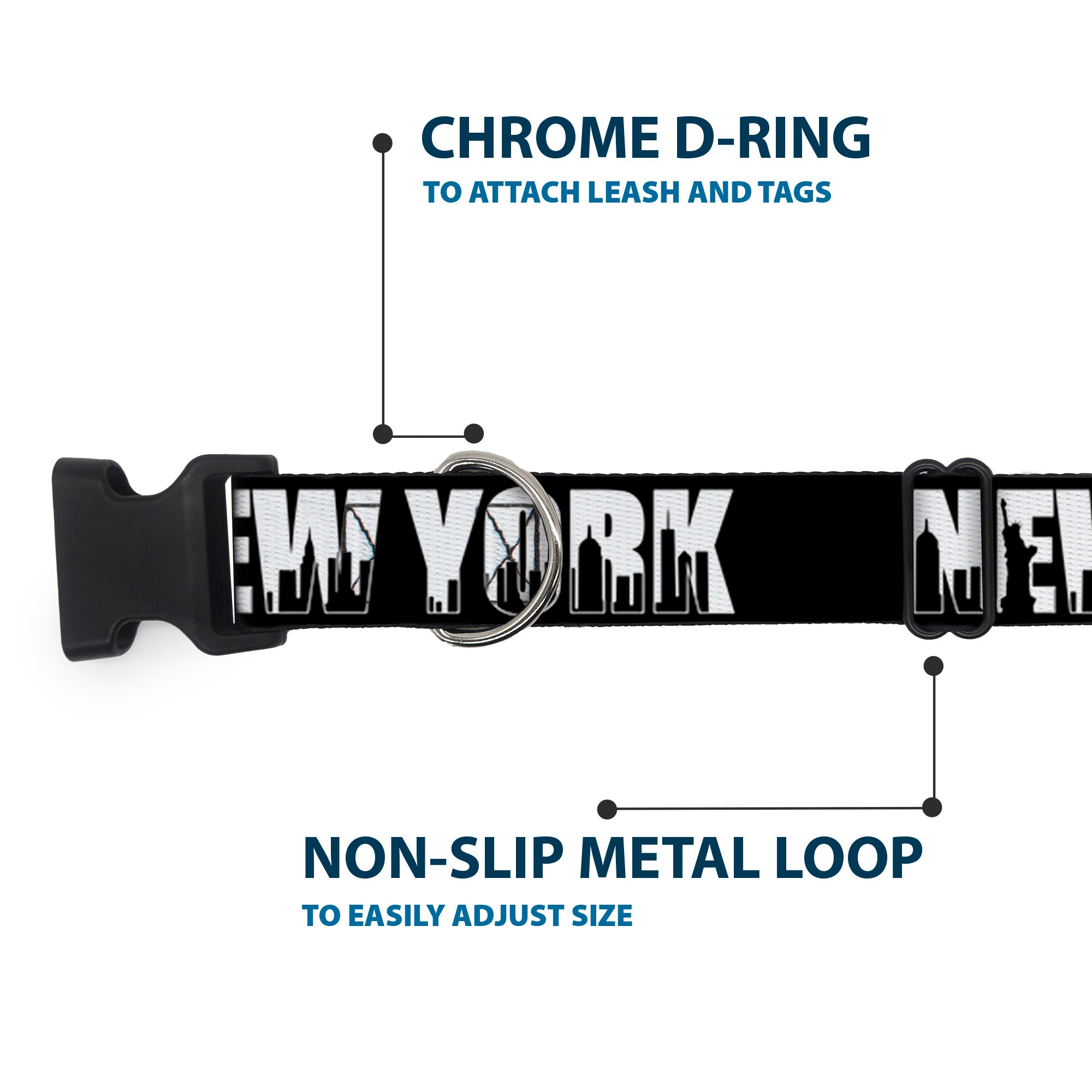 Plastic Clip Collar - NEW YORK Bold/Skyline Silhouette Black/White/Black Plastic Clip Collars Buckle-Down